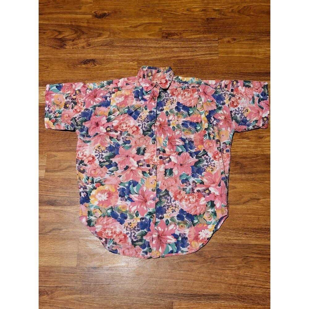 VTG At Last 90s Floral Print Button Up Shirt S Very Relaxed Fit Grunge‎ Retro